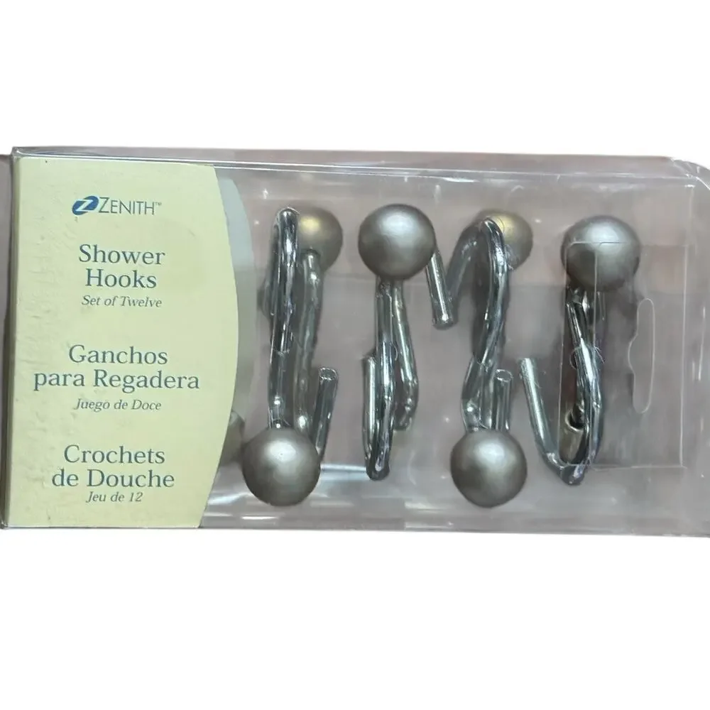 VTG Zenith Shower Hooks (12) 98NNSB Metal Brushed Gold Ball‎ Accent Bathroom